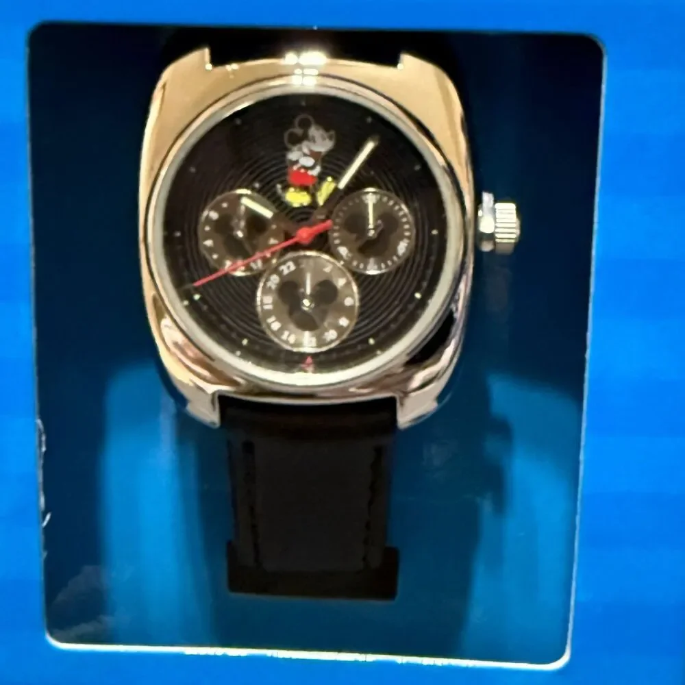 Disney Store Mickey Mouse Full Character‎ Watch Black Face Day Date Analog NOS